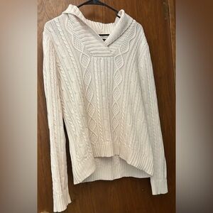 Jeanne Pierre Cable Knit Shawl Collar Sweater, Size Large Color Cream